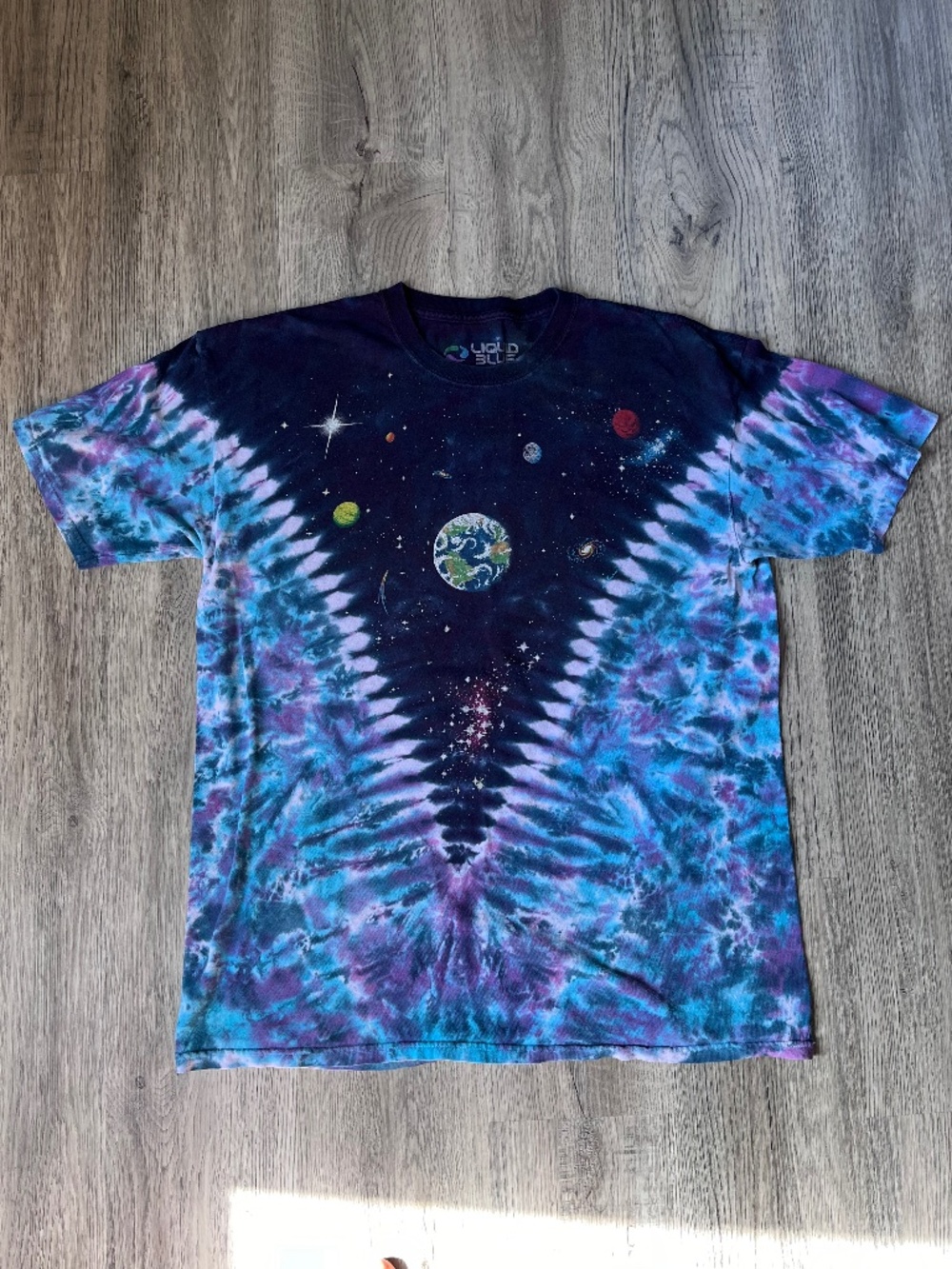 Vintage 1992 Liquid Blue Galaxy Space Tie Dye T-Shirt Mens XL Grunge AOP Vtg